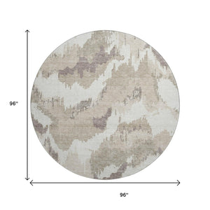 HomeRoots 8' Beige and Ivory Abstract Round Rug – Washable, Durable, UV-Protected, Perfect for Busy Homes 668618