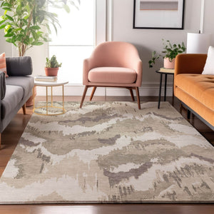 HomeRoots 8' X 10' Beige And Ivory Abstract Washable Area Rug - Durable, Stylish, UV-Protected For Busy Homes 668619