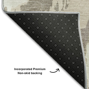 HomeRoots 8' X 10' Beige And Ivory Abstract Washable Area Rug - Durable, Stylish, UV-Protected For Busy Homes 668619