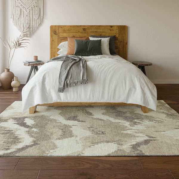 HomeRoots 8' X 10' Beige And Ivory Abstract Washable Area Rug - Durable, Stylish, UV-Protected For Busy Homes 668619
