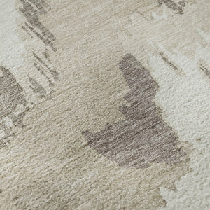 HomeRoots 9' X 12' Modern Abstract Beige and Ivory Washable Area Rug with UV Protection for Active Homes 668620