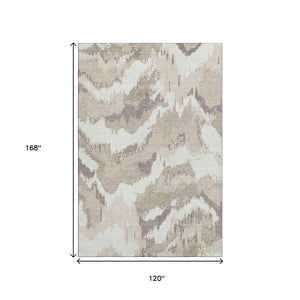 HomeRoots 10' X 14' Beige & Ivory Abstract Washable Area Rug - Stylish, Durable, UV-Protected for Any Space 668621