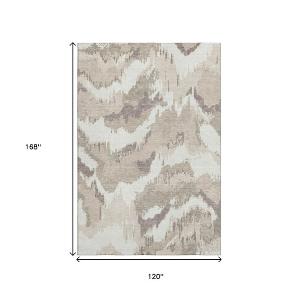 HomeRoots 10' X 14' Beige & Ivory Abstract Washable Area Rug - Stylish, Durable, UV-Protected for Any Space 668621