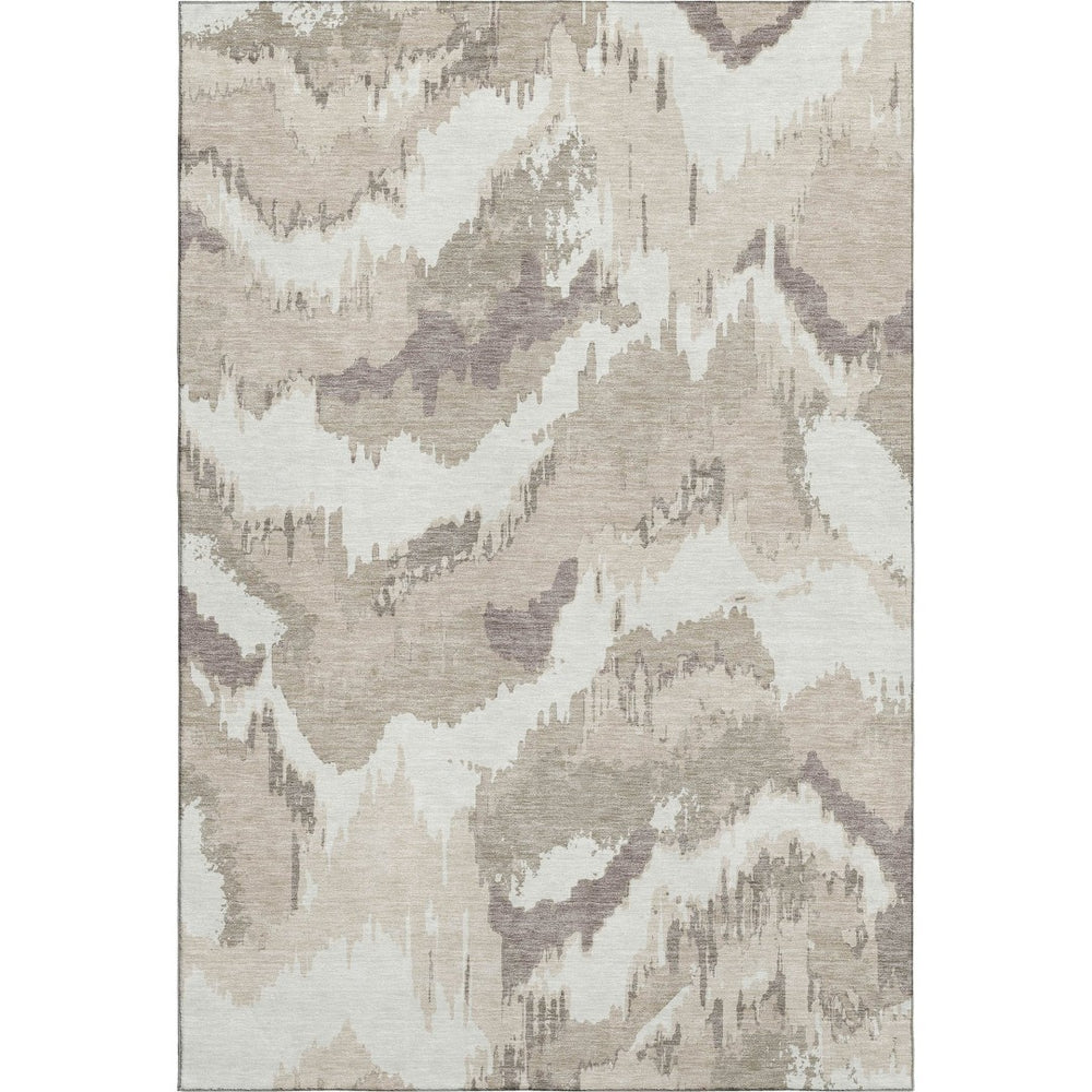 HomeRoots 10' X 14' Beige & Ivory Abstract Washable Area Rug - Stylish, Durable, UV-Protected for Any Space 668621