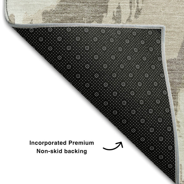 HomeRoots 10' X 14' Beige & Ivory Abstract Washable Area Rug - Stylish, Durable, UV-Protected for Any Space 668621