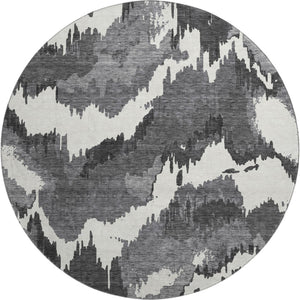HomeRoots 8' Black And Ivory Abstract Round Rug - Stylish, Washable, UV-Protected for Busy Homes & Spaces 668624