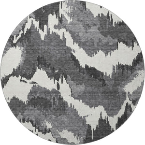 HomeRoots 8' Black And Ivory Abstract Round Rug - Stylish, Washable, UV-Protected for Busy Homes & Spaces 668624