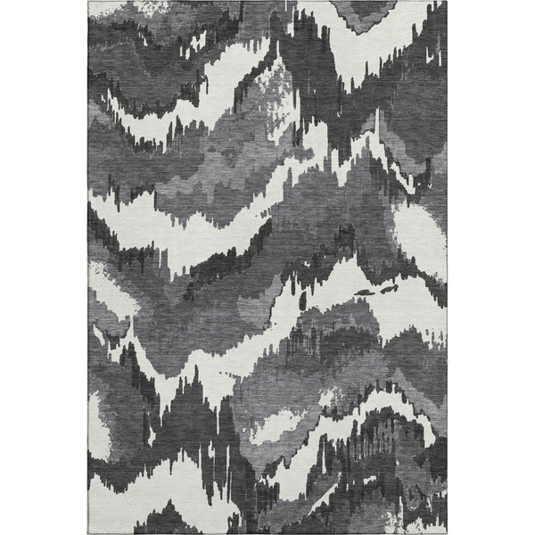 HomeRoots 9' X 12' Black And Ivory Abstract Area Rug - Durable, Washable, UV-Protected for Busy Homes & Pets 668626