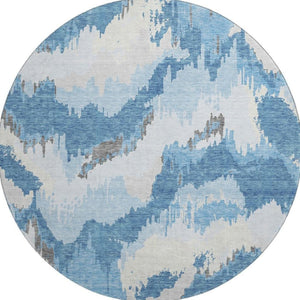HomeRoots 8' Blue And Ivory Abstract Round Rug - Washable, UV Protected, Stain Resistant for High Traffic Areas 668630
