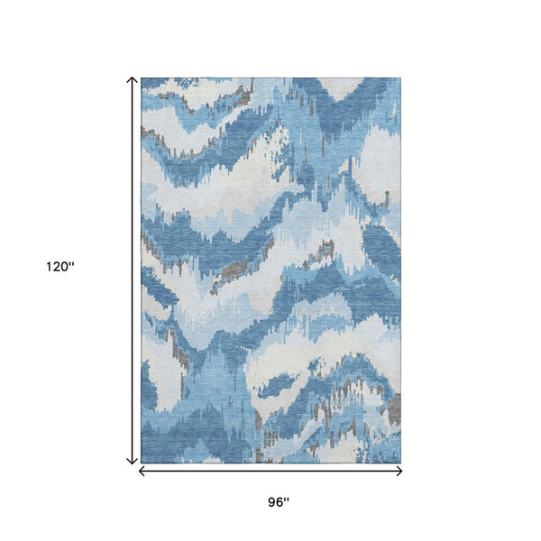 HomeRoots 8' X 10' Blue and Ivory Abstract Area Rug - Washable, UV-Protected, Stain-Resistant for Homes! 668631