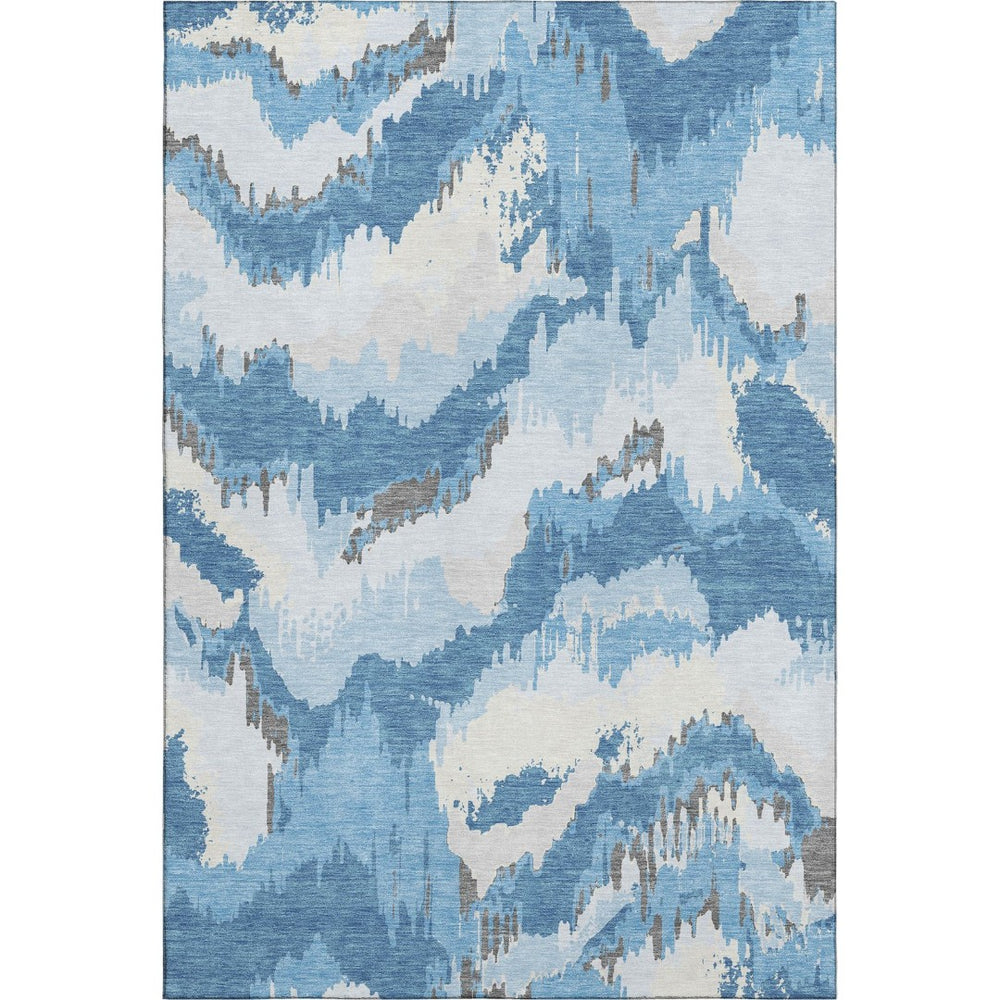 HomeRoots 8' X 10' Blue and Ivory Abstract Area Rug - Washable, UV-Protected, Stain-Resistant for Homes! 668631