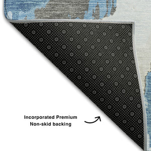 HomeRoots 8' X 10' Blue and Ivory Abstract Area Rug - Washable, UV-Protected, Stain-Resistant for Homes! 668631