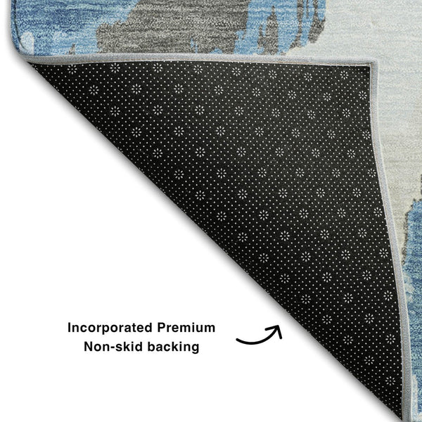 HomeRoots 8' X 10' Blue and Ivory Abstract Area Rug - Washable, UV-Protected, Stain-Resistant for Homes! 668631