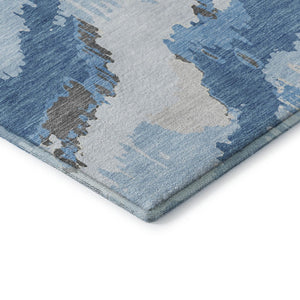 HomeRoots 8' X 10' Blue and Ivory Abstract Area Rug - Washable, UV-Protected, Stain-Resistant for Homes! 668631