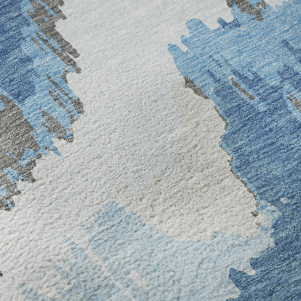 HomeRoots 8' X 10' Blue and Ivory Abstract Area Rug - Washable, UV-Protected, Stain-Resistant for Homes! 668631
