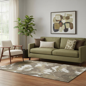 HomeRoots 5' X 8' Stylish Brown & Beige Abstract Washable Area Rug with UV Protection for Modern Homes 668635