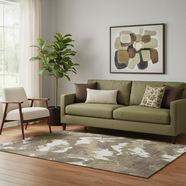 HomeRoots 5' X 8' Stylish Brown & Beige Abstract Washable Area Rug with UV Protection for Modern Homes 668635