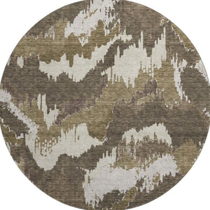HomeRoots 8' Brown and Beige Abstract Modern Round Rug - Washable, UV Protected, Perfect for Busy Homes 668636