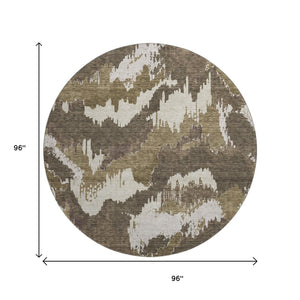 HomeRoots 8' Brown and Beige Abstract Modern Round Rug - Washable, UV Protected, Perfect for Busy Homes 668636