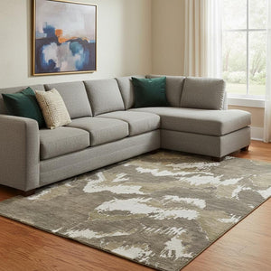 HomeRoots 9' X 12' Abstract Washable Area Rug in Brown & Beige - Durable, UV-Protected, Modern Décor Essential 668638