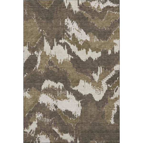 HomeRoots 9' X 12' Abstract Washable Area Rug in Brown & Beige - Durable, UV-Protected, Modern Décor Essential 668638