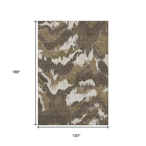 HomeRoots 10' X 14' Brown And Beige Abstract Area Rug - Washable, UV Protected, Stylish & Durable for Homes 668639
