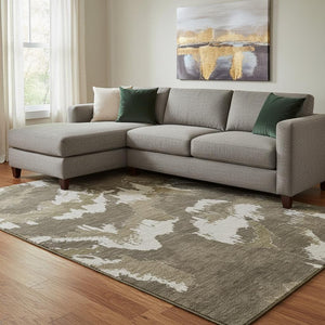 HomeRoots 10' X 14' Brown And Beige Abstract Area Rug - Washable, UV Protected, Stylish & Durable for Homes 668639