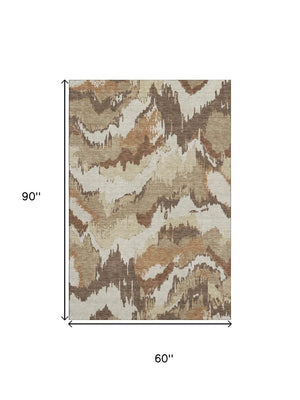 HomeRoots 5' X 8' Abstract Chocolate Ivory Beige Area Rug - Washable, UV Protected, Perfect for Busy Homes! 668641