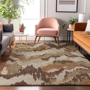 HomeRoots 5' X 8' Abstract Chocolate Ivory Beige Area Rug - Washable, UV Protected, Perfect for Busy Homes! 668641