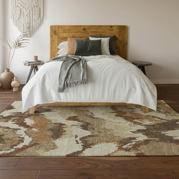 HomeRoots 5' X 8' Abstract Chocolate Ivory Beige Area Rug - Washable, UV Protected, Perfect for Busy Homes! 668641
