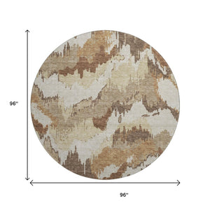 HomeRoots 8' Chocolate Ivory and Beige Abstract Washable Round Rug – UV Protected, Stain-Resistant Beauty 668642