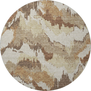 HomeRoots 8' Chocolate Ivory and Beige Abstract Washable Round Rug – UV Protected, Stain-Resistant Beauty 668642