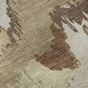 HomeRoots 9' X 12' Washable Abstract Area Rug in Chocolate, Ivory & Beige - Stain-Resistant & UV Protected! 668644