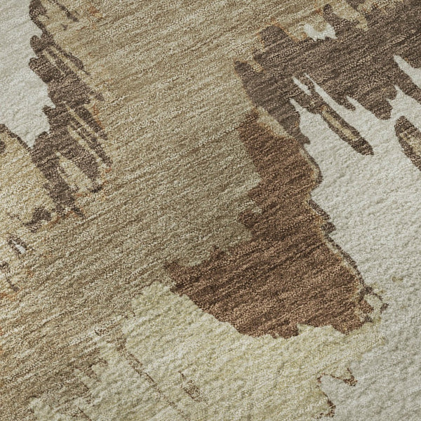 HomeRoots 9' X 12' Washable Abstract Area Rug in Chocolate, Ivory & Beige - Stain-Resistant & UV Protected! 668644