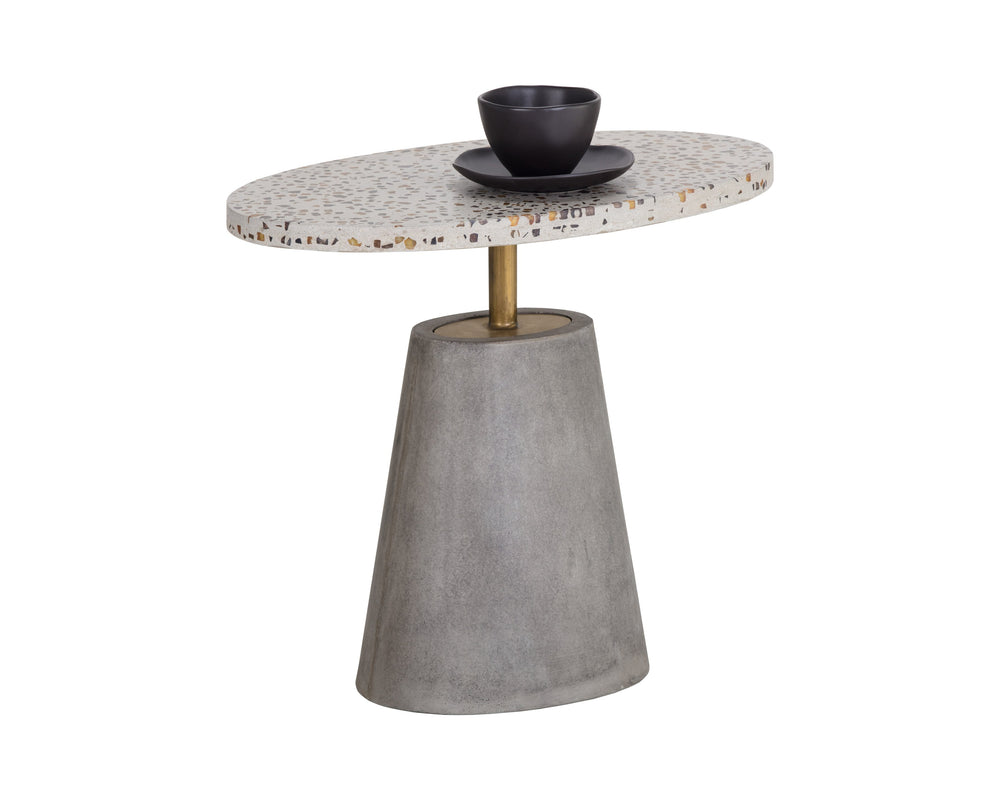 Sunpan Carment Side Table - Unique Terrazzo Top with Concrete Base & Antique Brass Rod for Stylish Spaces