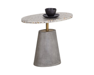 Sunpan Carment Side Table - Unique Terrazzo Top with Concrete Base & Antique Brass Rod for Stylish Spaces