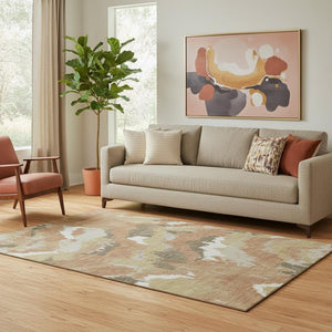 HomeRoots 5' X 8' Abstract Copper Gold Ivory Area Rug - Washable, UV Protected, Durable & Easy Care Design! 668647