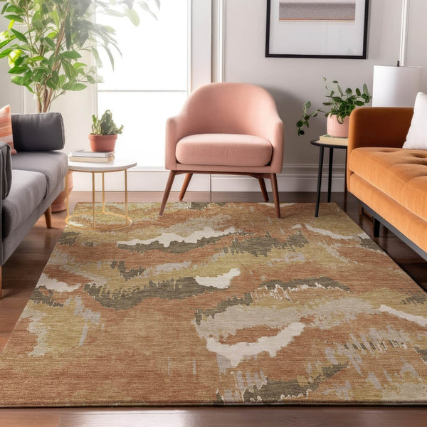 HomeRoots 5' X 8' Abstract Copper Gold Ivory Area Rug - Washable, UV Protected, Durable & Easy Care Design! 668647
