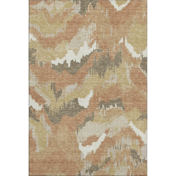 HomeRoots 5' X 8' Abstract Copper Gold Ivory Area Rug - Washable, UV Protected, Durable & Easy Care Design! 668647
