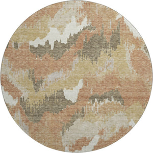 HomeRoots 8' Copper Gold & Ivory Abstract Washable Round Rug - Stylish, Durable, UV-Protected for Modern Homes 668648