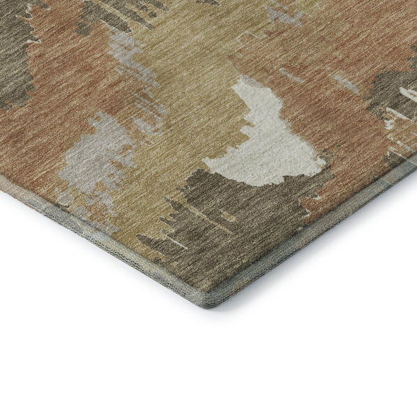 HomeRoots 8' Copper Gold & Ivory Abstract Washable Round Rug - Stylish, Durable, UV-Protected for Modern Homes 668648