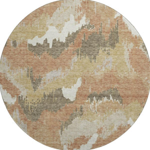 HomeRoots 8' Copper Gold & Ivory Abstract Washable Round Rug - Stylish, Durable, UV-Protected for Modern Homes 668648