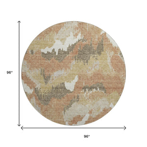 HomeRoots 8' Copper Gold & Ivory Abstract Washable Round Rug - Stylish, Durable, UV-Protected for Modern Homes 668648