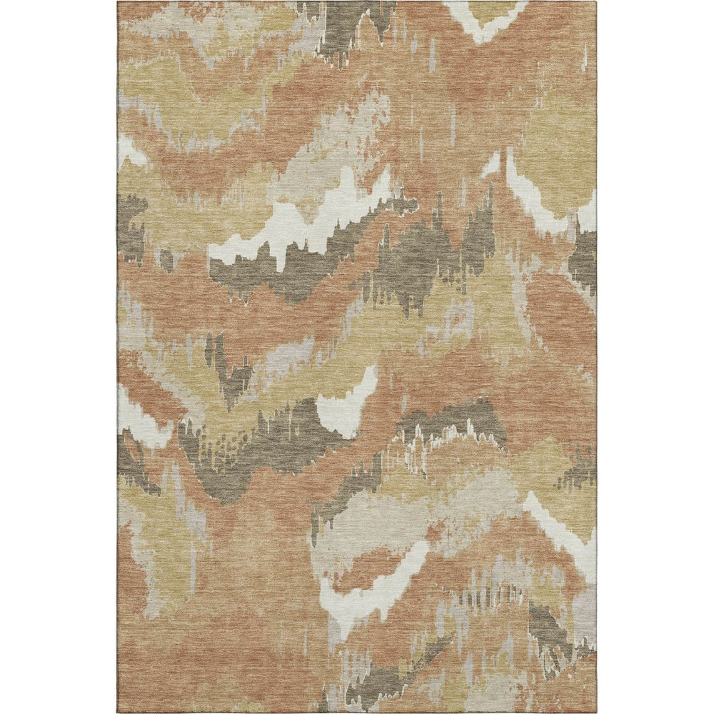HomeRoots 8' x 10' Stylish Copper Gold Ivory Abstract Area Rug - Washable, UV Protected, Stain Resistant Design 668649
