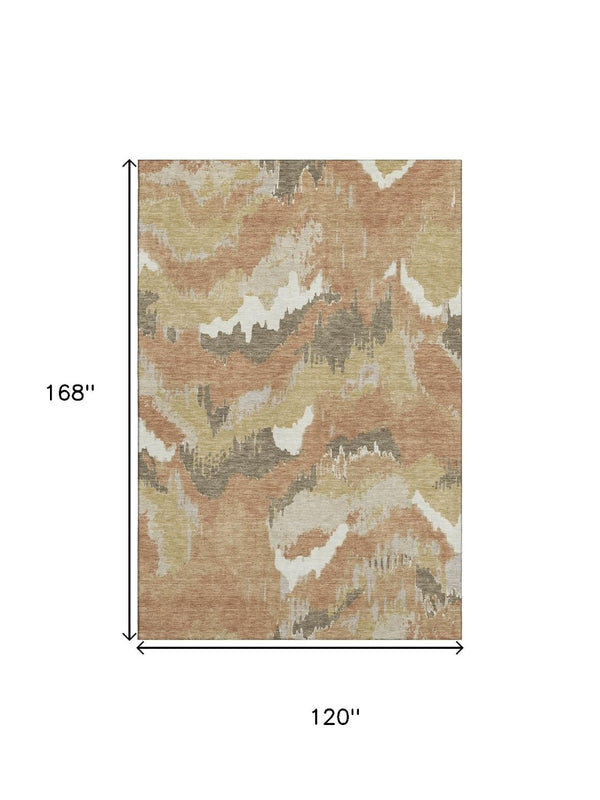 HomeRoots 10' Copper Gold & Ivory Abstract Washable Area Rug - UV Protected, Durable, Stylish for Modern Homes 668651