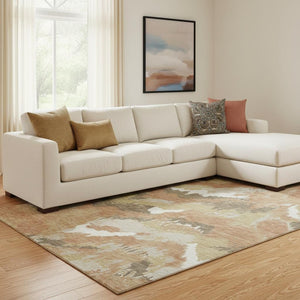 HomeRoots 10' Copper Gold & Ivory Abstract Washable Area Rug - UV Protected, Durable, Stylish for Modern Homes 668651