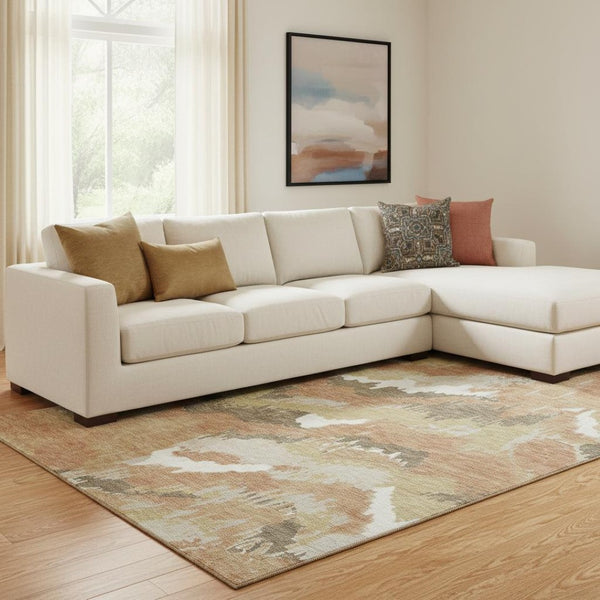 HomeRoots 10' Copper Gold & Ivory Abstract Washable Area Rug - UV Protected, Durable, Stylish for Modern Homes 668651
