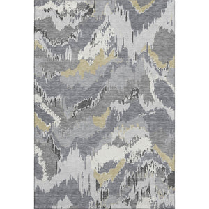 HomeRoots 5' X 8' Gray Gold And Ivory Abstract Area Rug - Washable, UV Protected, Stain Resistant, Durable Design 668653