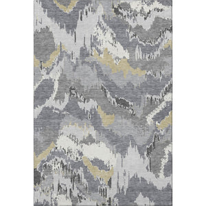 HomeRoots 5' X 8' Gray Gold And Ivory Abstract Area Rug - Washable, UV Protected, Stain Resistant, Durable Design 668653