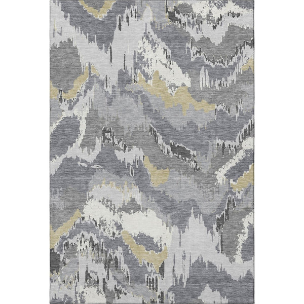 HomeRoots 5' X 8' Gray Gold And Ivory Abstract Area Rug - Washable, UV Protected, Stain Resistant, Durable Design 668653